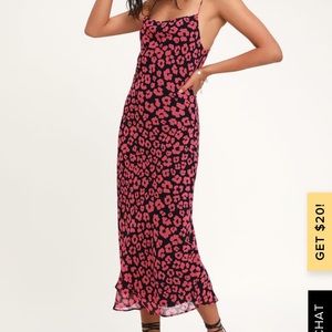 LuLus Navy Blue Print Midi Dress